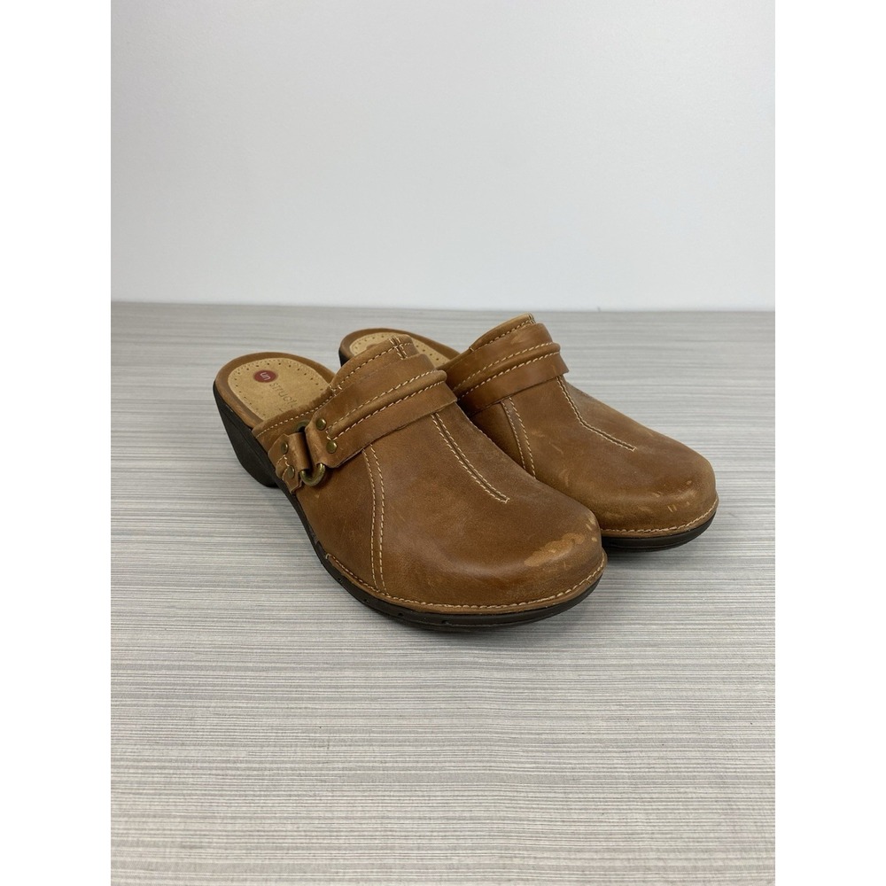 Clarks Unstructured Shoes Womens Size 7.5 Medium‎ Leather Slip On Mule Clog
